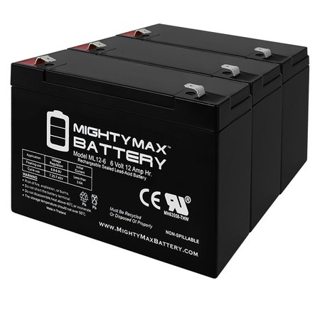 MIGHTY MAX BATTERY 6V 12AH F2 SLA Replacement Battery for Lithonia IND650  - 3PK MAX3816413
